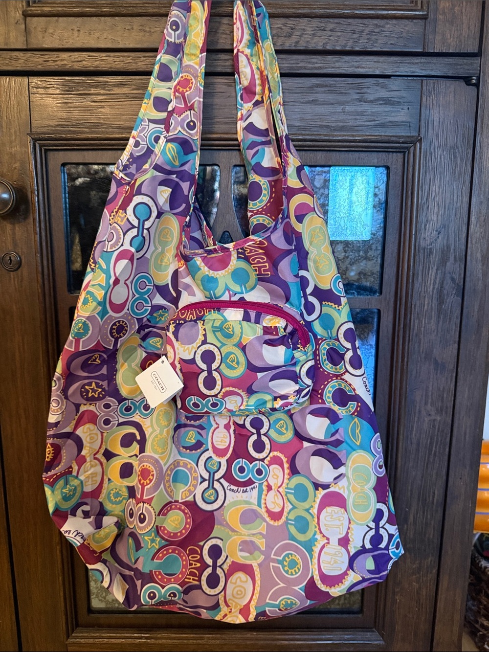 NWT Coach vintage Poppy Glam Signature Folding Packable Tote - F62112 RARE
